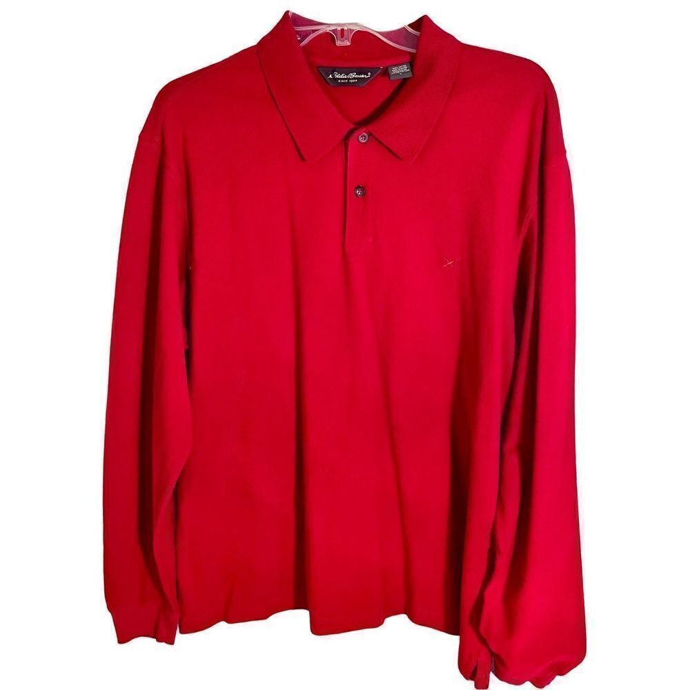 Vtg Eddie Bauer Polo Shirt Mens Sz L Red Long Sleeve Casual Work Adult